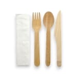 Set tris lemn (lingura+furc.+cutit+serv.)